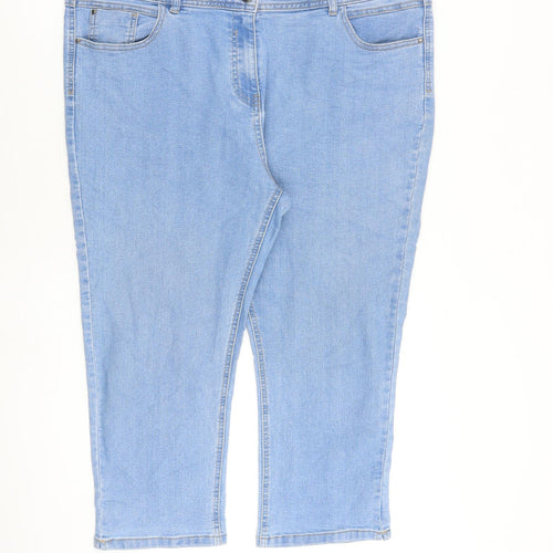 M&Co Womens Blue Cotton Straight Jeans Size 20 L22 in Regular Zip