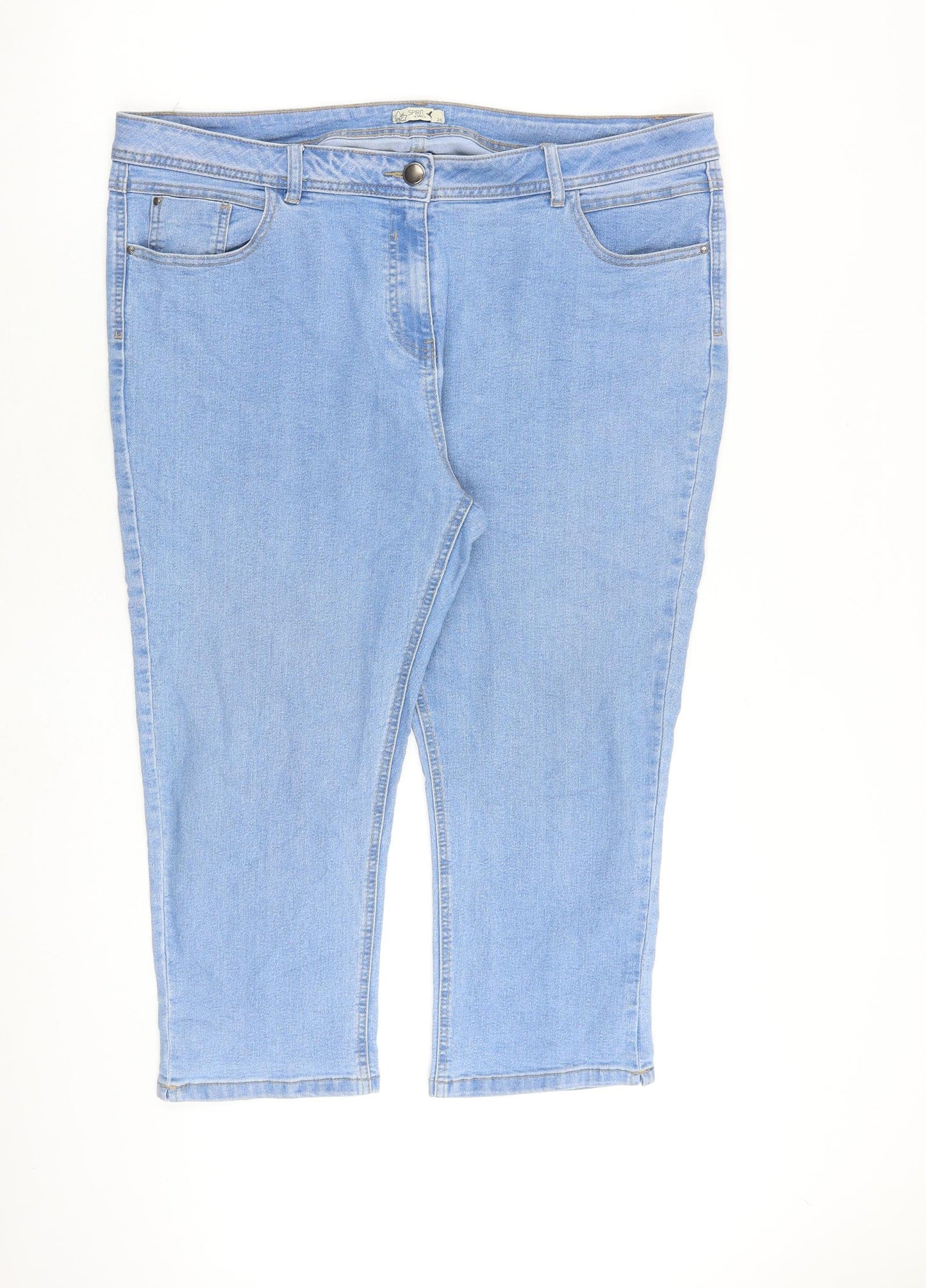 M&Co Womens Blue Cotton Straight Jeans Size 20 L22 in Regular Zip
