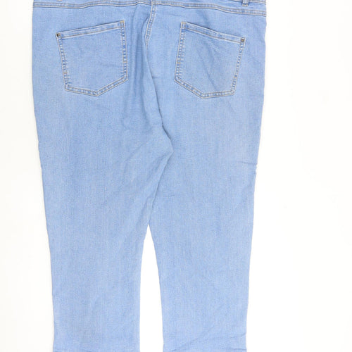 M&Co Womens Blue Cotton Straight Jeans Size 20 L22 in Regular Zip