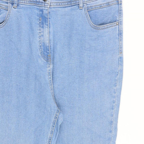 M&Co Womens Blue Cotton Straight Jeans Size 20 L22 in Regular Zip