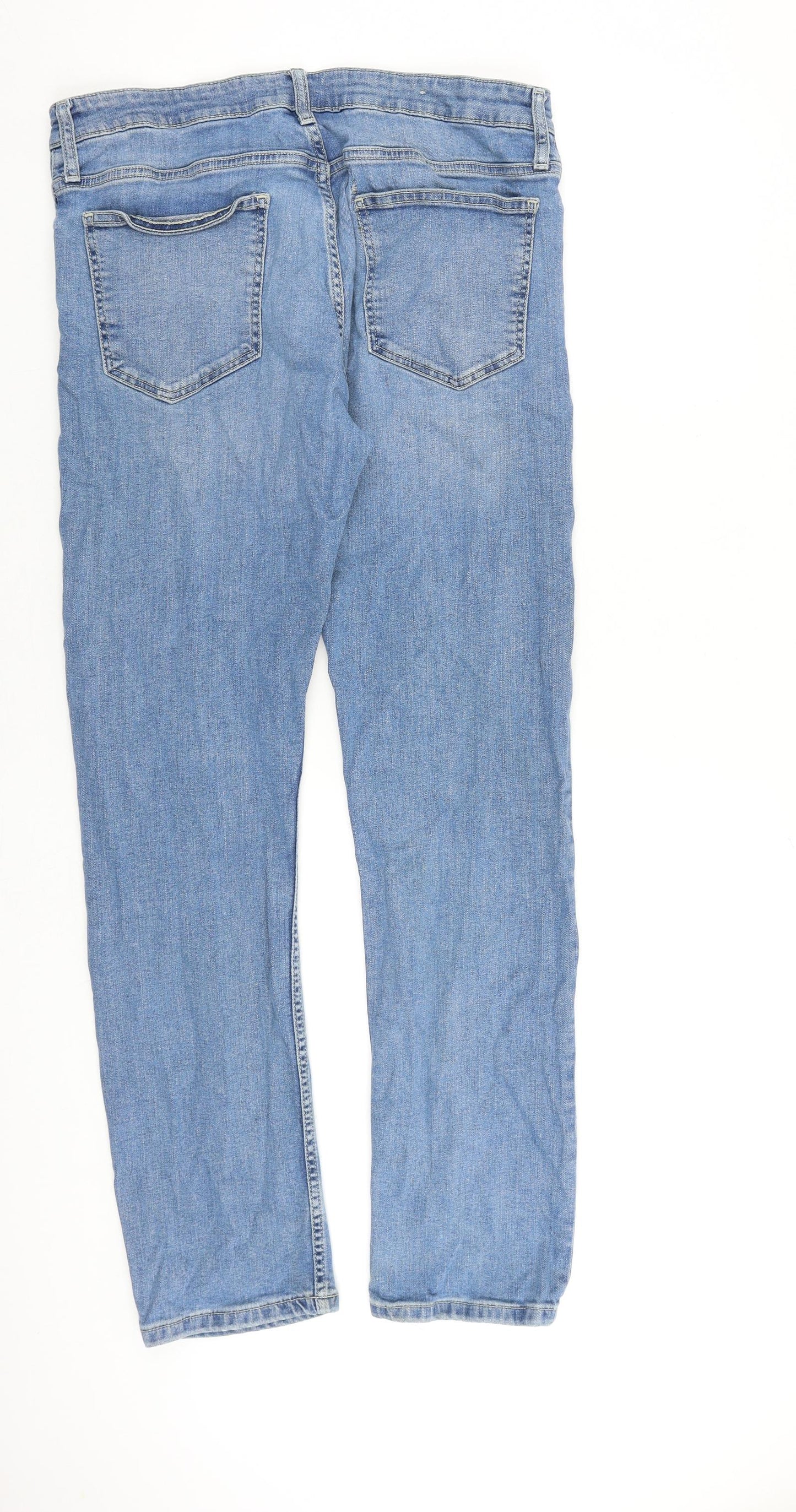 Topman Mens Blue Cotton Straight Jeans Size 34 in L31 in Slim Button