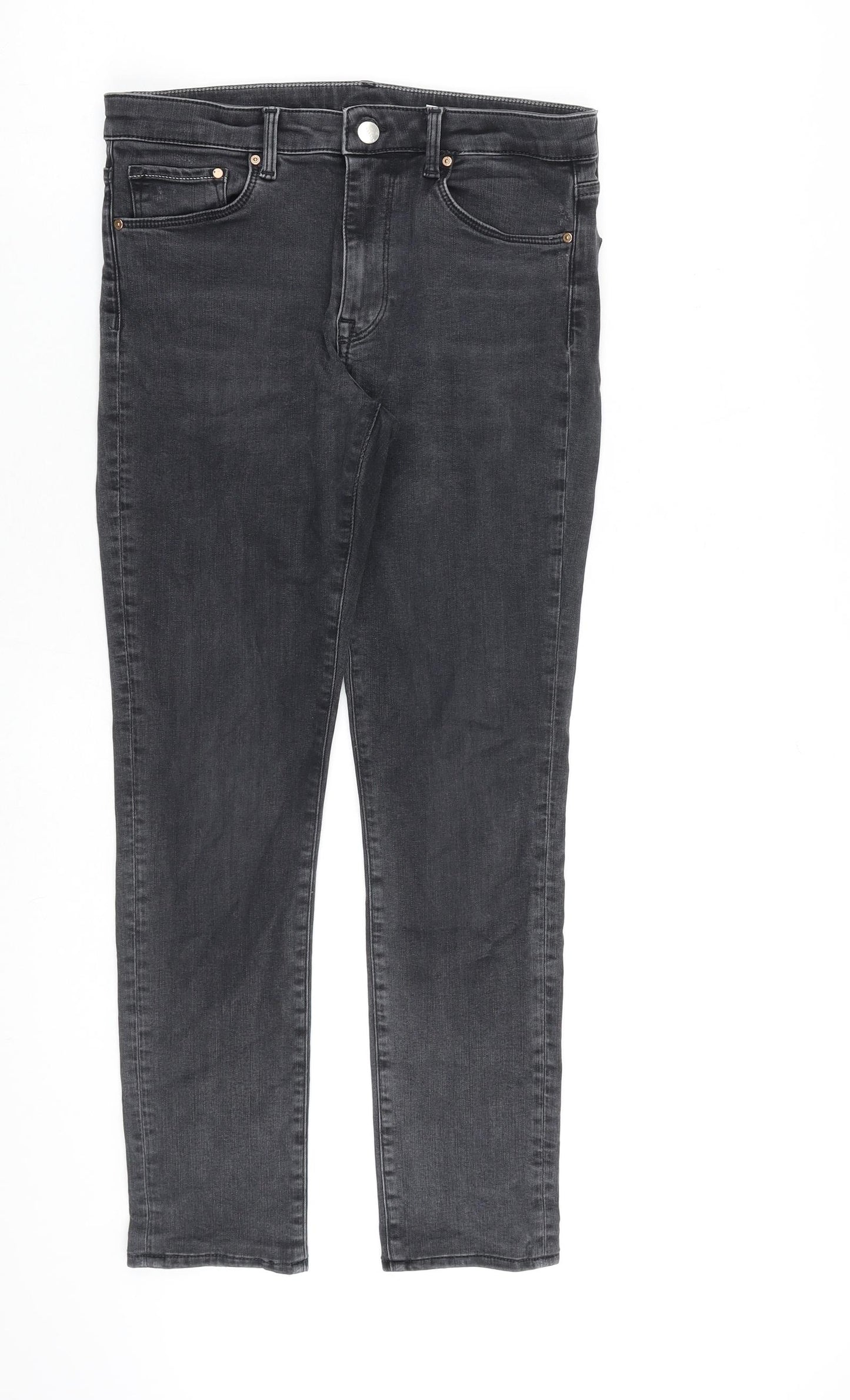 H&M Womens Grey Cotton Skinny Jeans Size 12 L28 in Regular Zip