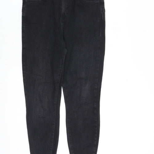 New Look Womens Black Cotton Skinny Jeans Size 14 L27 in Slim Zip - Raw Hem