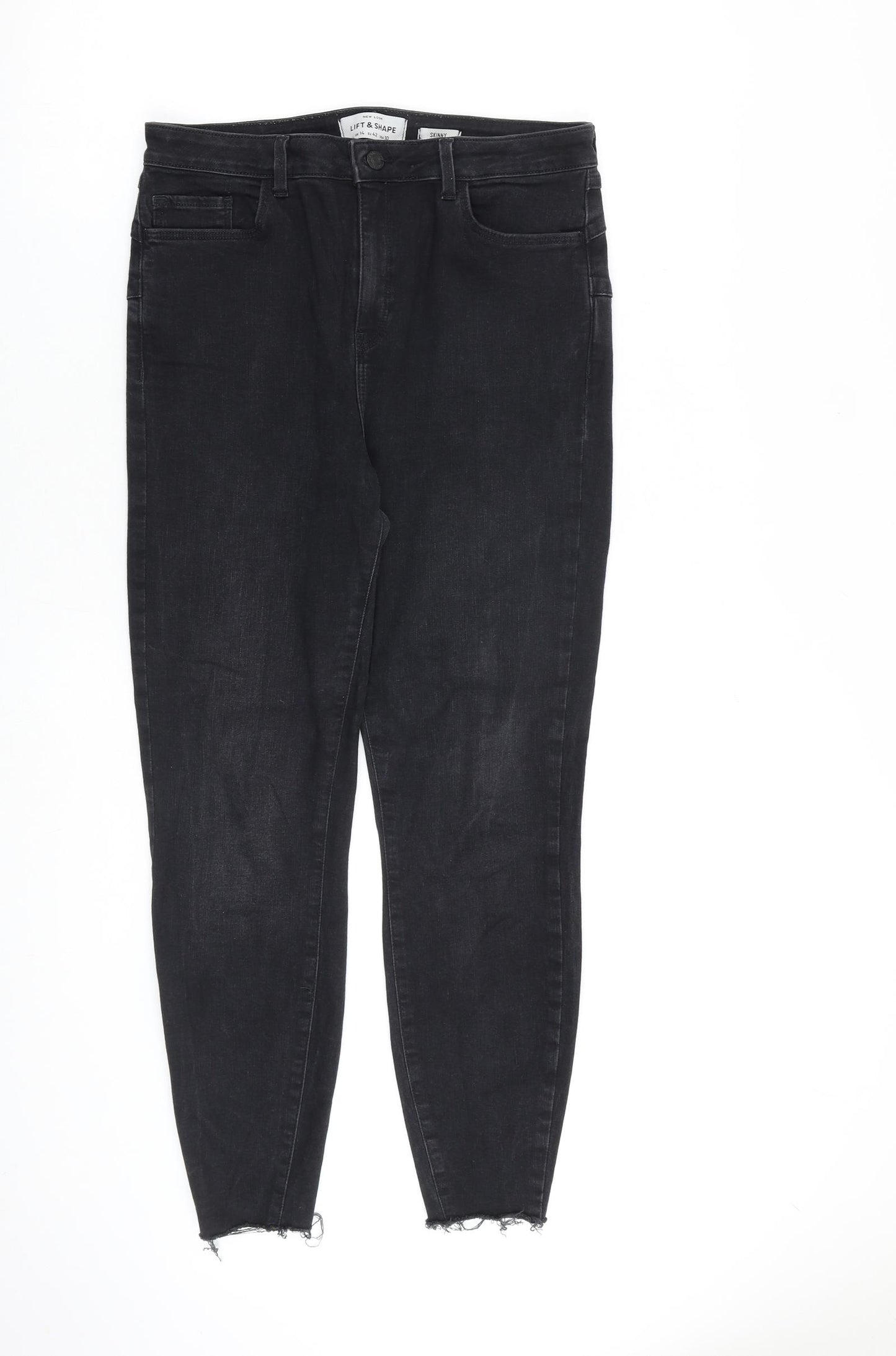 New Look Womens Black Cotton Skinny Jeans Size 14 L27 in Slim Zip - Raw Hem