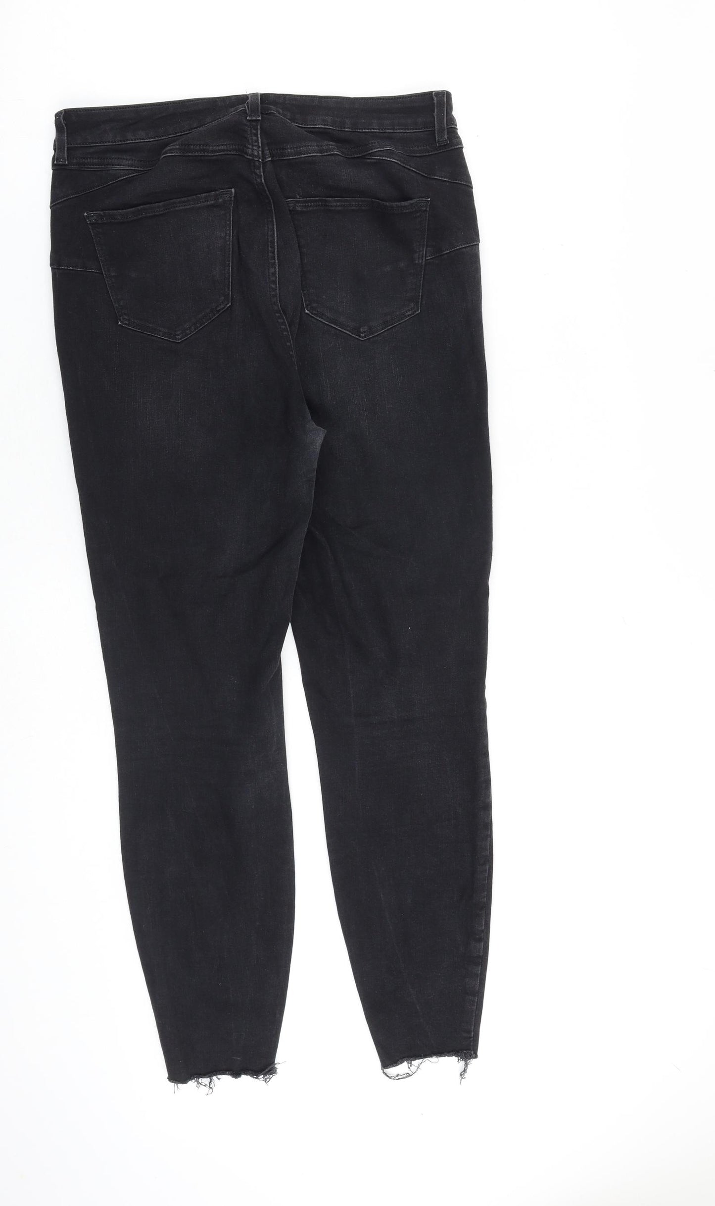 New Look Womens Black Cotton Skinny Jeans Size 14 L27 in Slim Zip - Raw Hem