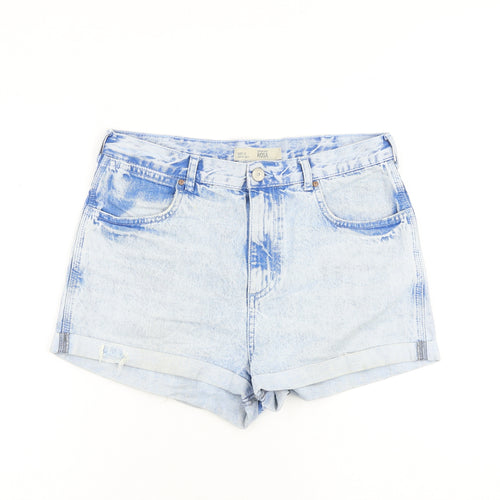 Topshop Womens Blue Cotton Boyfriend Shorts Size 12 L3 in Regular Zip