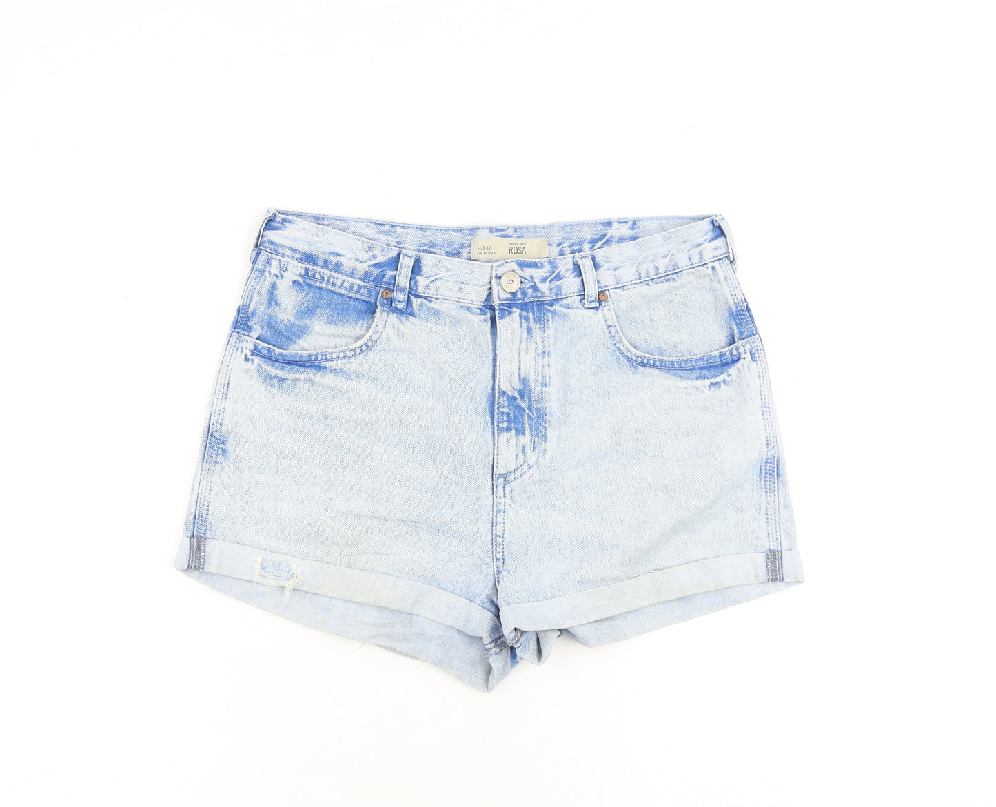 Topshop Womens Blue Cotton Boyfriend Shorts Size 12 L3 in Regular Zip