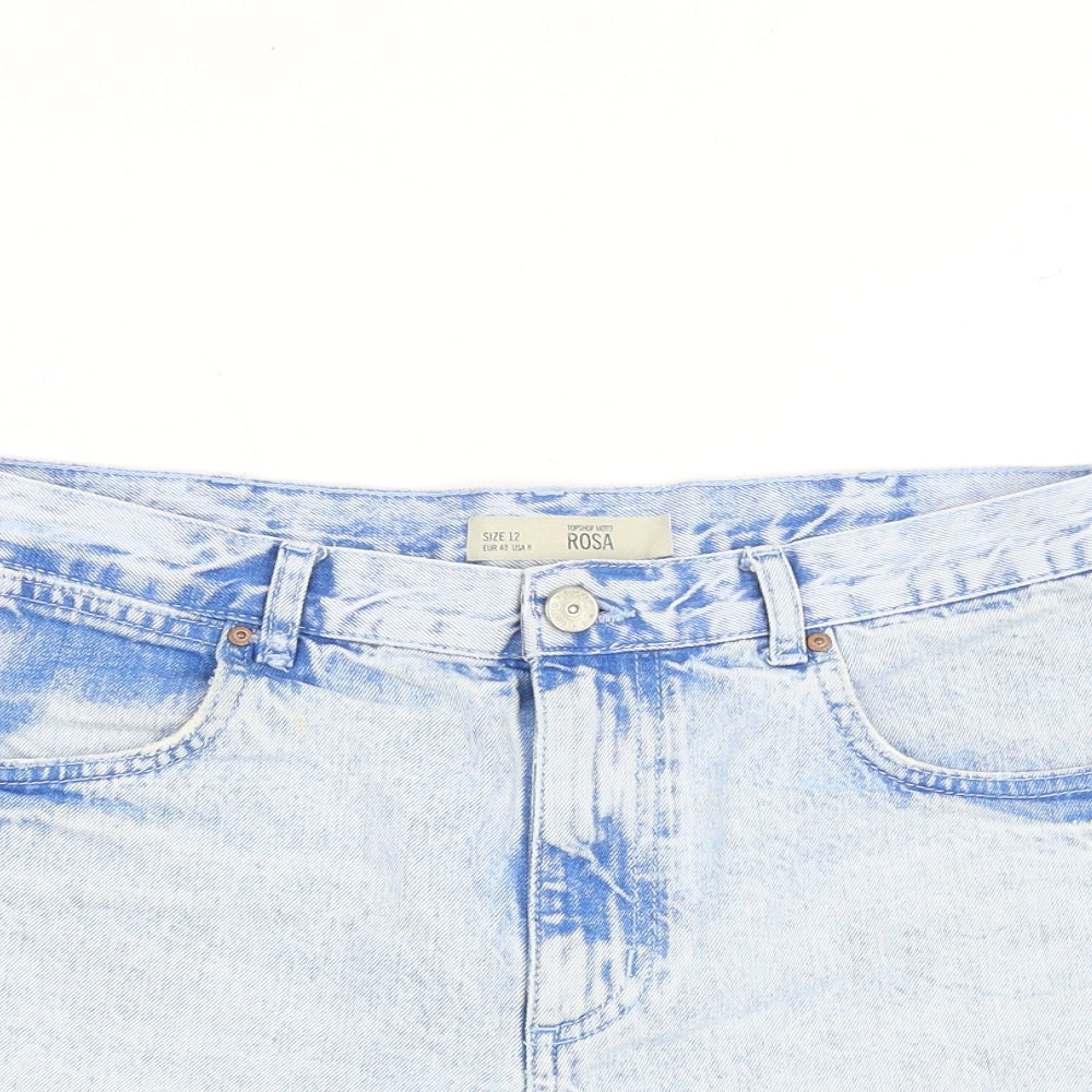 Topshop Womens Blue Cotton Boyfriend Shorts Size 12 L3 in Regular Zip