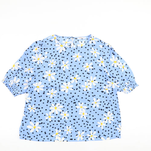 John Lewis Womens Blue Floral Viscose Basic Blouse Size 16 Round Neck