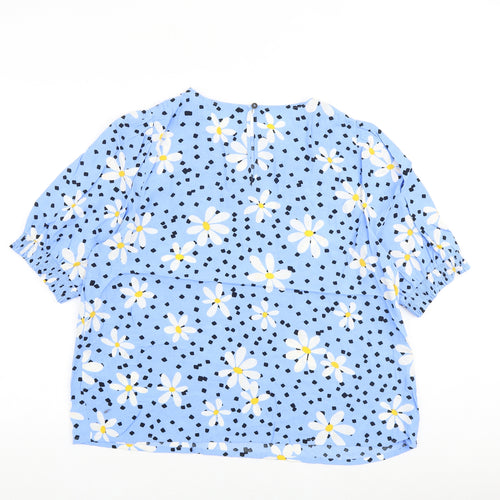 John Lewis Womens Blue Floral Viscose Basic Blouse Size 16 Round Neck