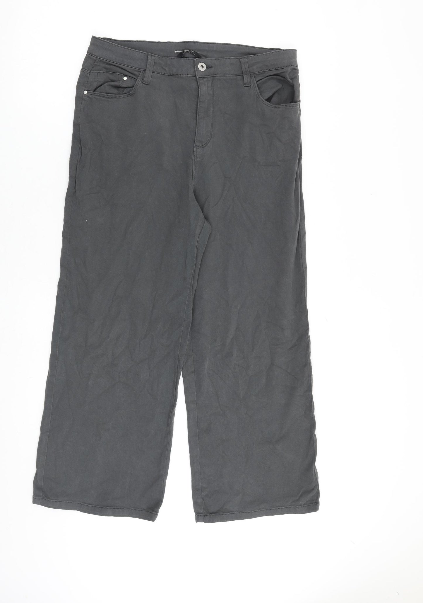 George Womens Grey Cotton Wide-Leg Jeans Size 14 L26 in Regular Zip