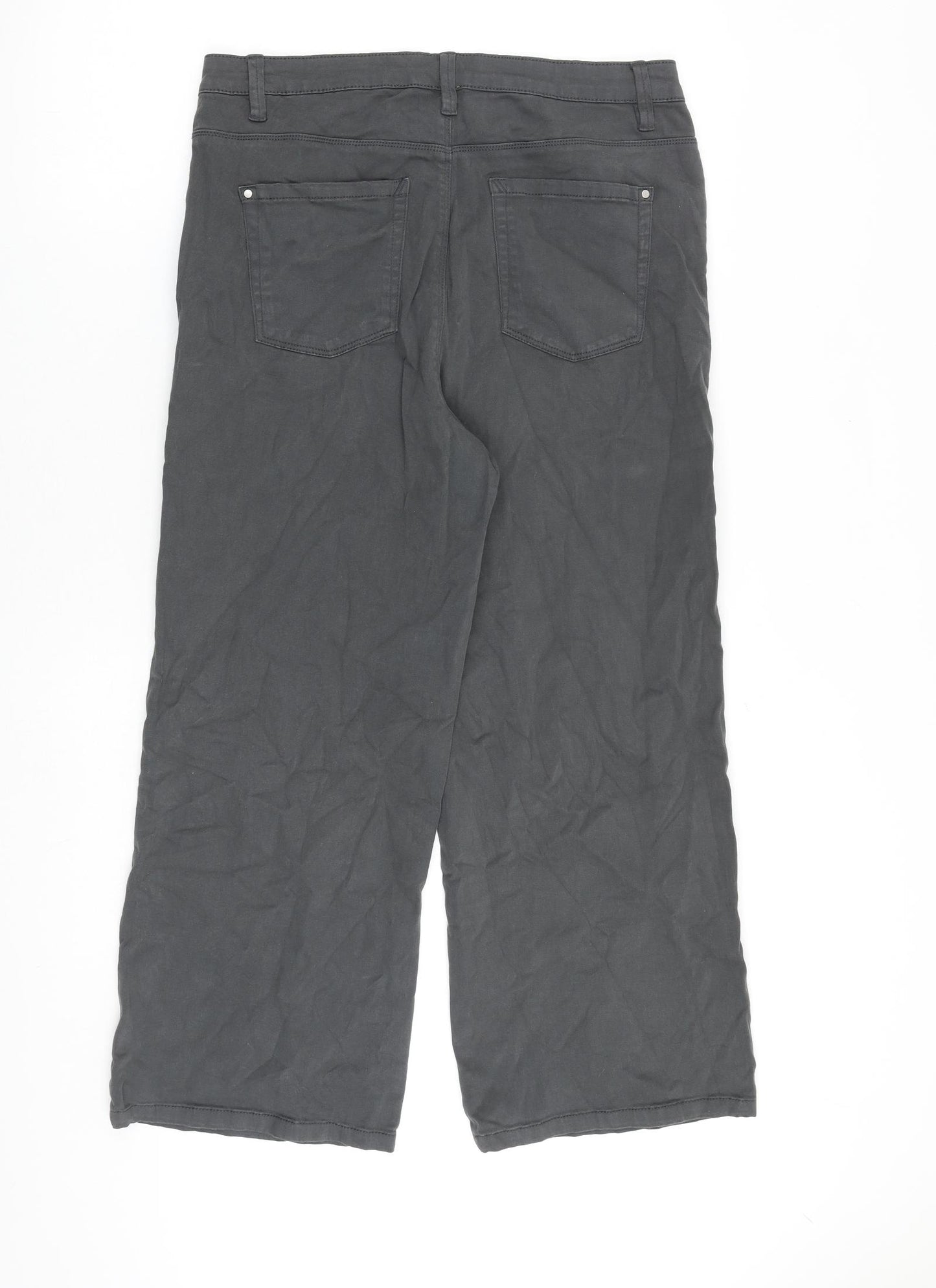 George Womens Grey Cotton Wide-Leg Jeans Size 14 L26 in Regular Zip