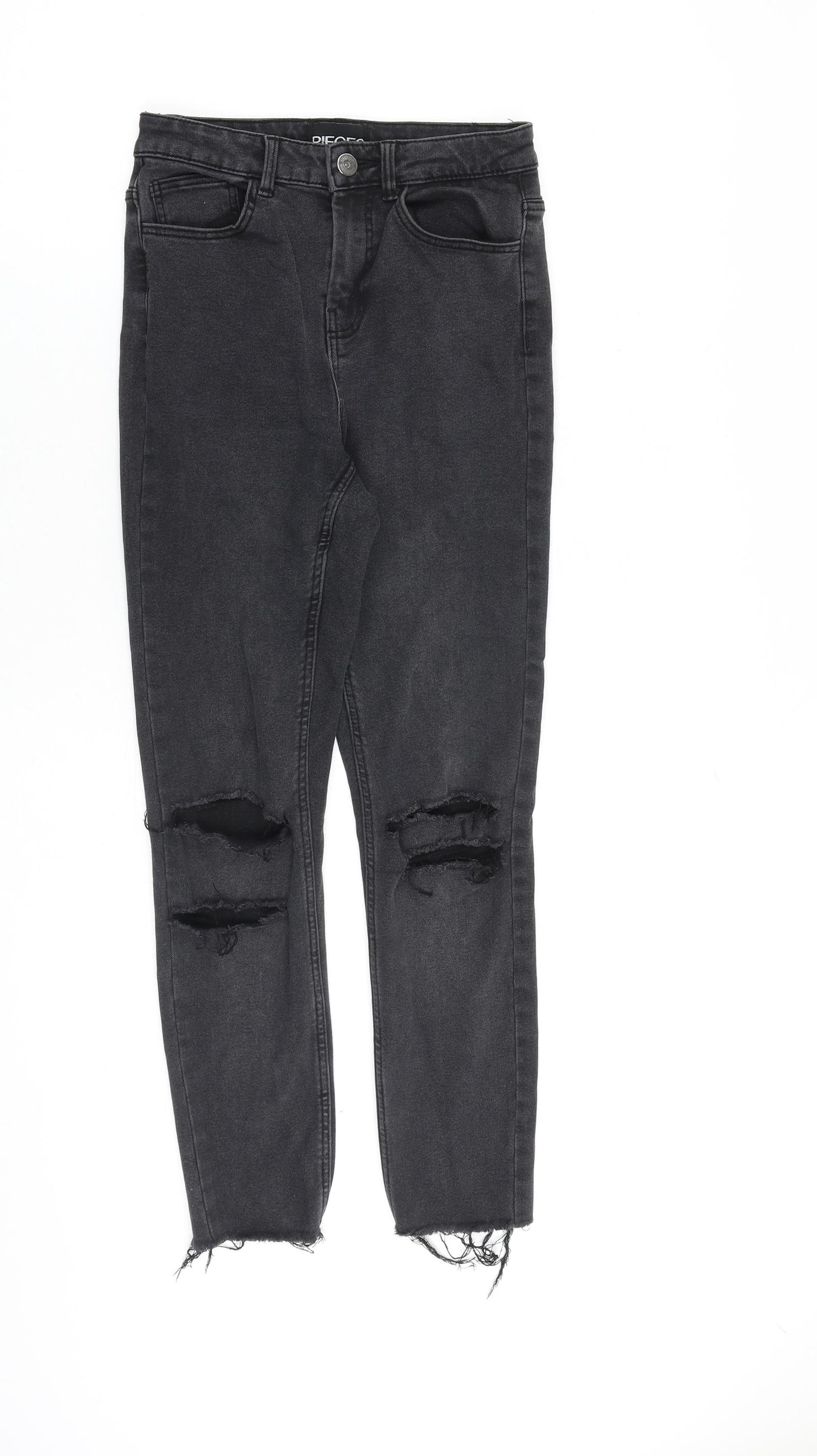 Pieces Womens Grey Cotton Skinny Jeans Size XS L25 in Regular Zip