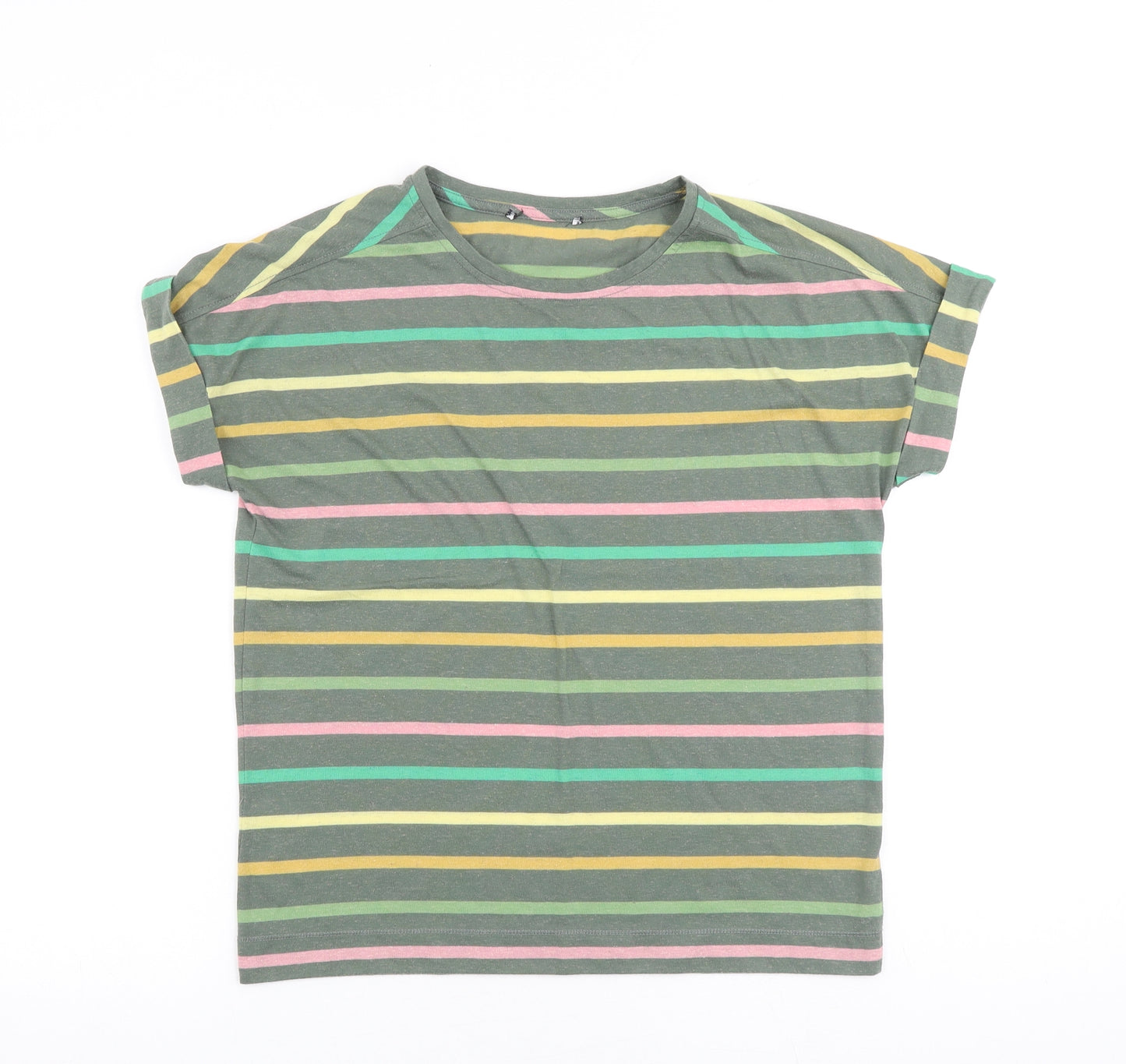 Marks and Spencer Womens Multicoloured Striped Polyester Basic T-Shirt Size 10 Round Neck