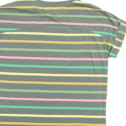 Marks and Spencer Womens Multicoloured Striped Polyester Basic T-Shirt Size 10 Round Neck
