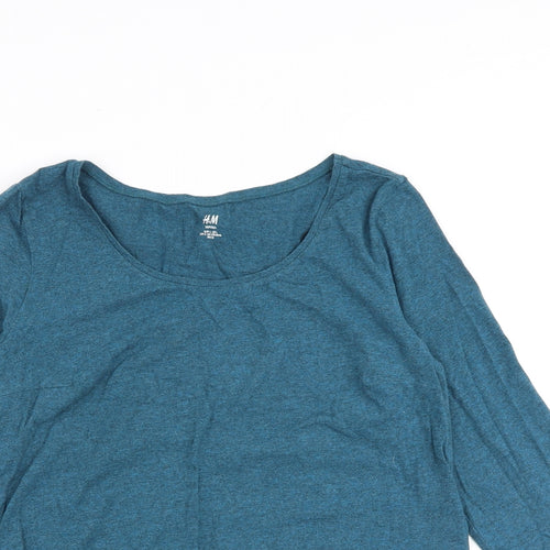 H&M Womens Blue Cotton Basic T-Shirt Size L Boat Neck