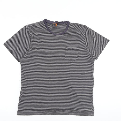 Ben Sherman Mens Grey Striped Cotton T-Shirt Size M Round Neck