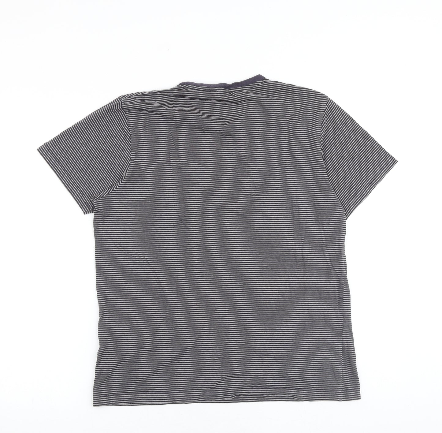 Ben Sherman Mens Grey Striped Cotton T-Shirt Size M Round Neck