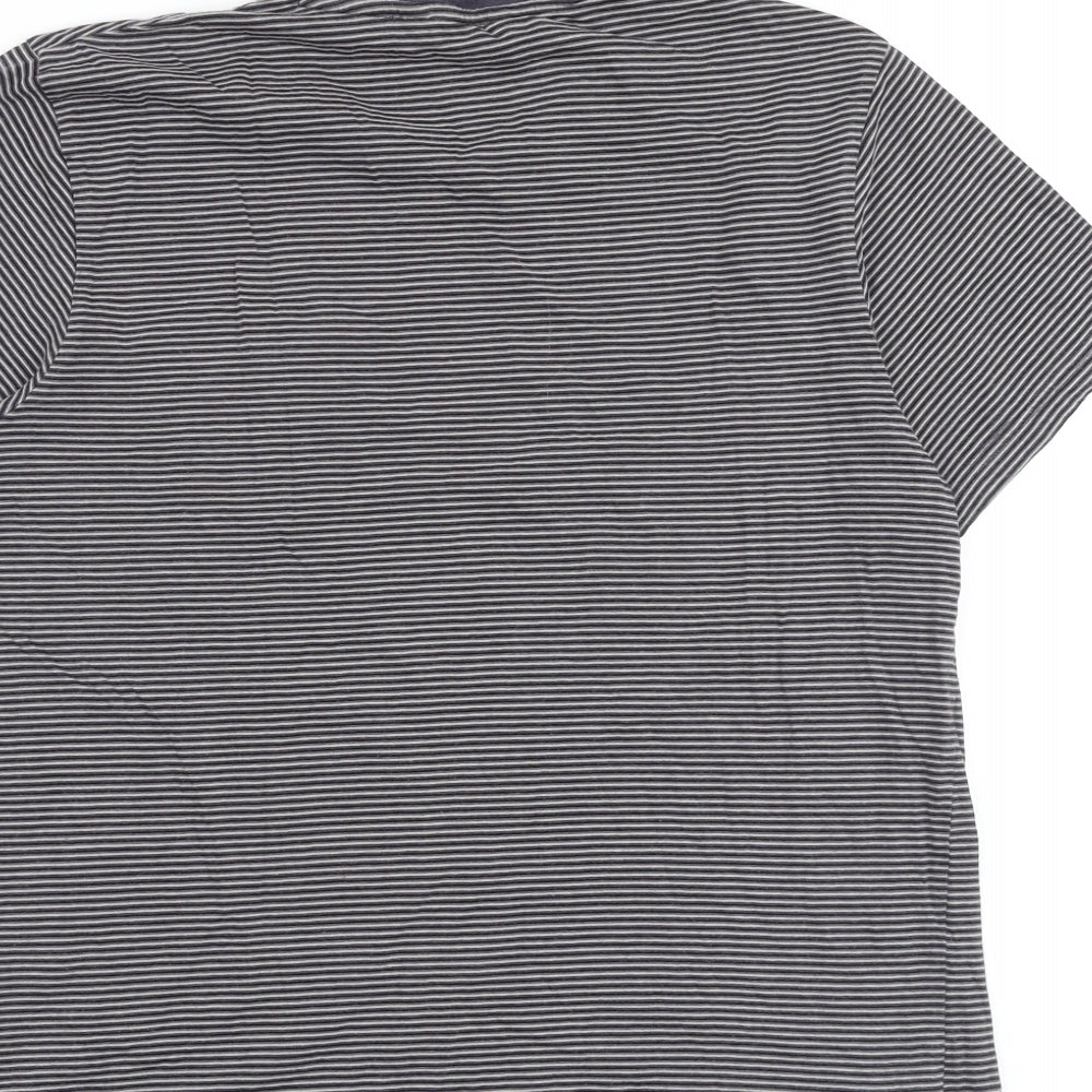 Ben Sherman Mens Grey Striped Cotton T-Shirt Size M Round Neck