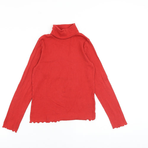 Marks and Spencer Girls Red Cotton Basic T-Shirt Size 11-12 Years Roll Neck Pullover