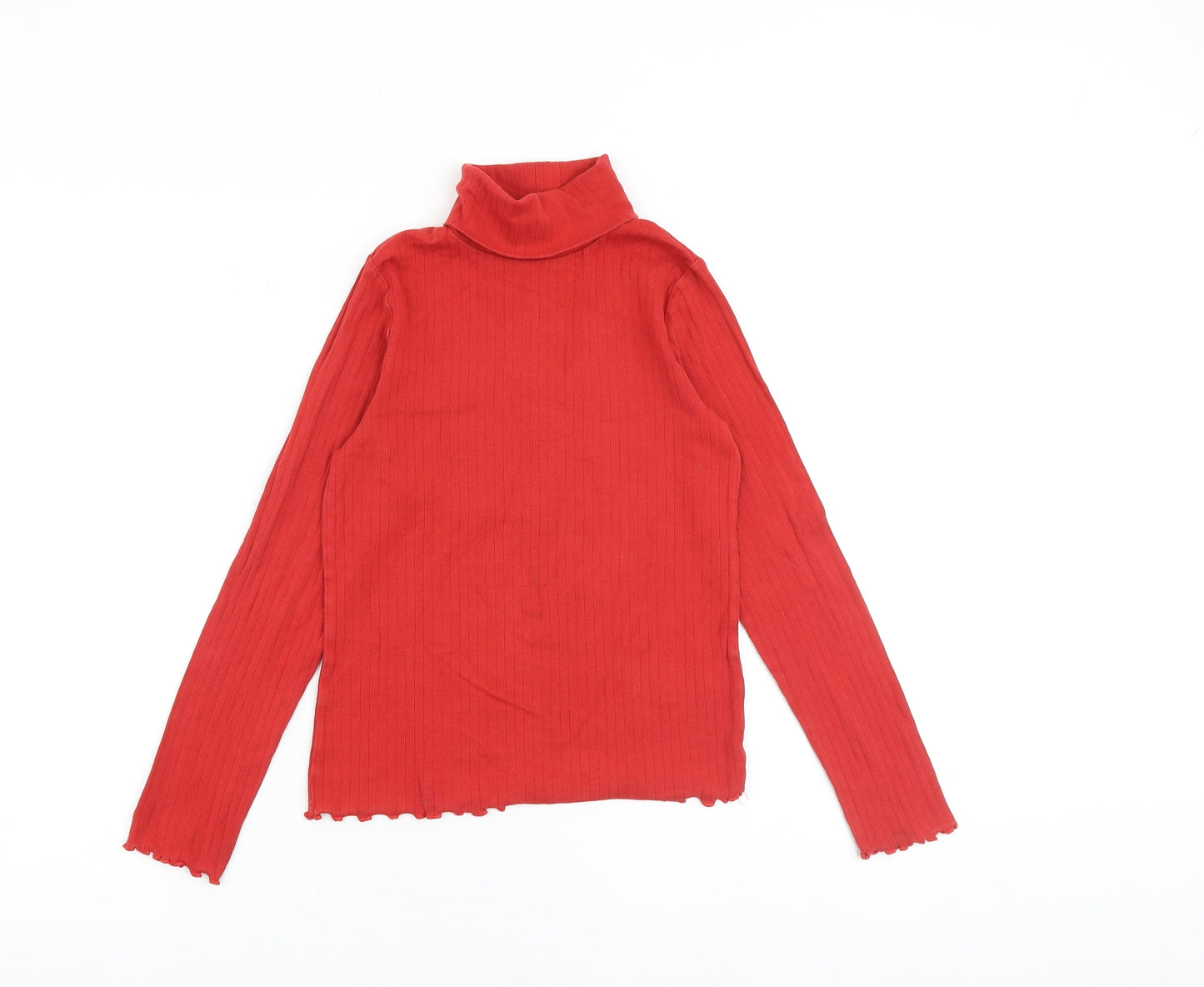 Marks and Spencer Girls Red Cotton Basic T-Shirt Size 11-12 Years Roll Neck Pullover