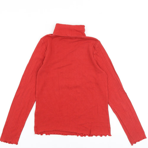 Marks and Spencer Girls Red Cotton Basic T-Shirt Size 11-12 Years Roll Neck Pullover