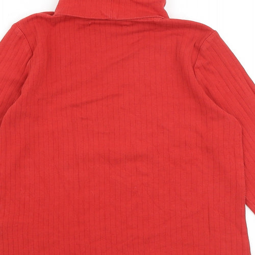 Marks and Spencer Girls Red Cotton Basic T-Shirt Size 11-12 Years Roll Neck Pullover