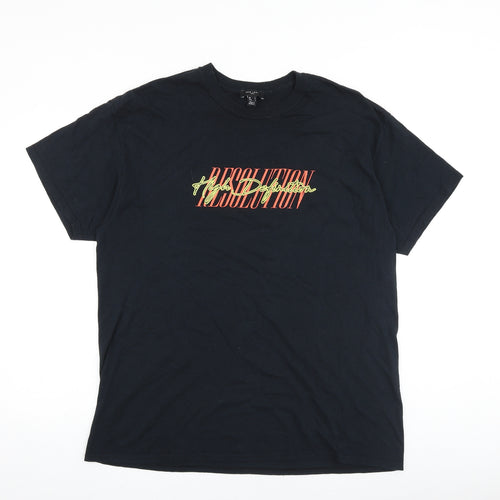 New Look Mens Black Polyester T-Shirt Size L Round Neck - Resolution