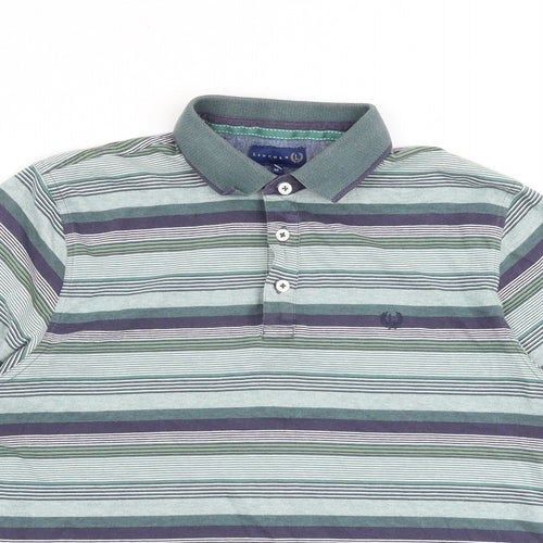 Lincoln Mens Green Striped Cotton Polo Size M Collared Button