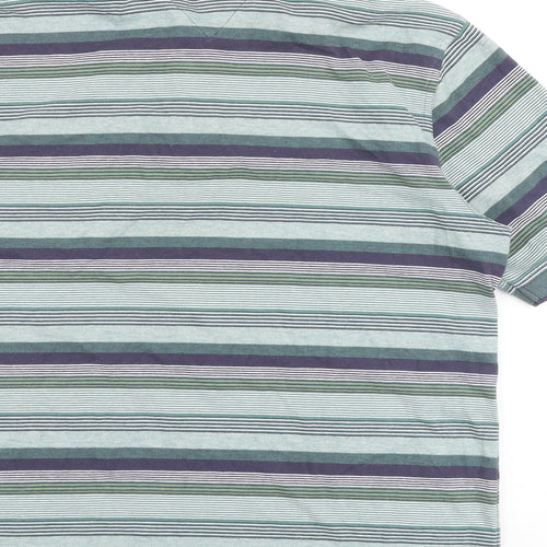 Lincoln Mens Green Striped Cotton Polo Size M Collared Button