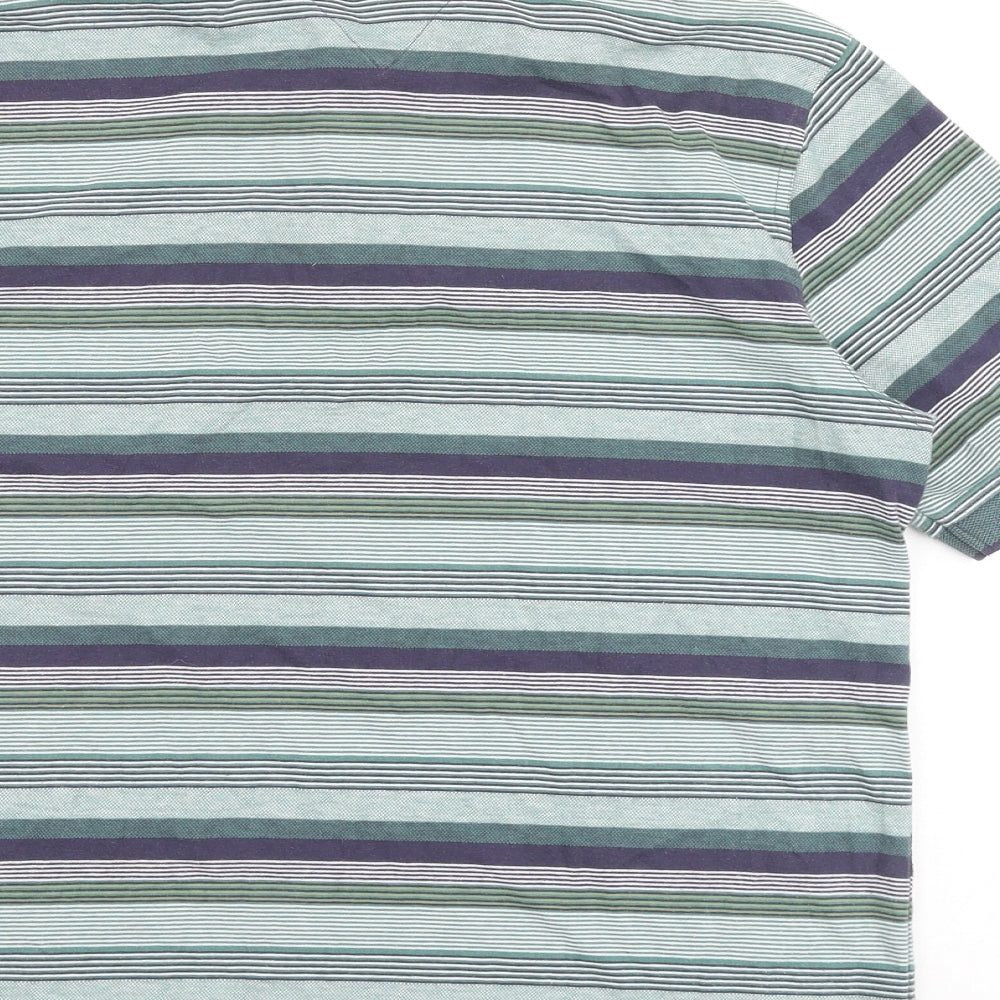 Lincoln Mens Green Striped Cotton Polo Size M Collared Button