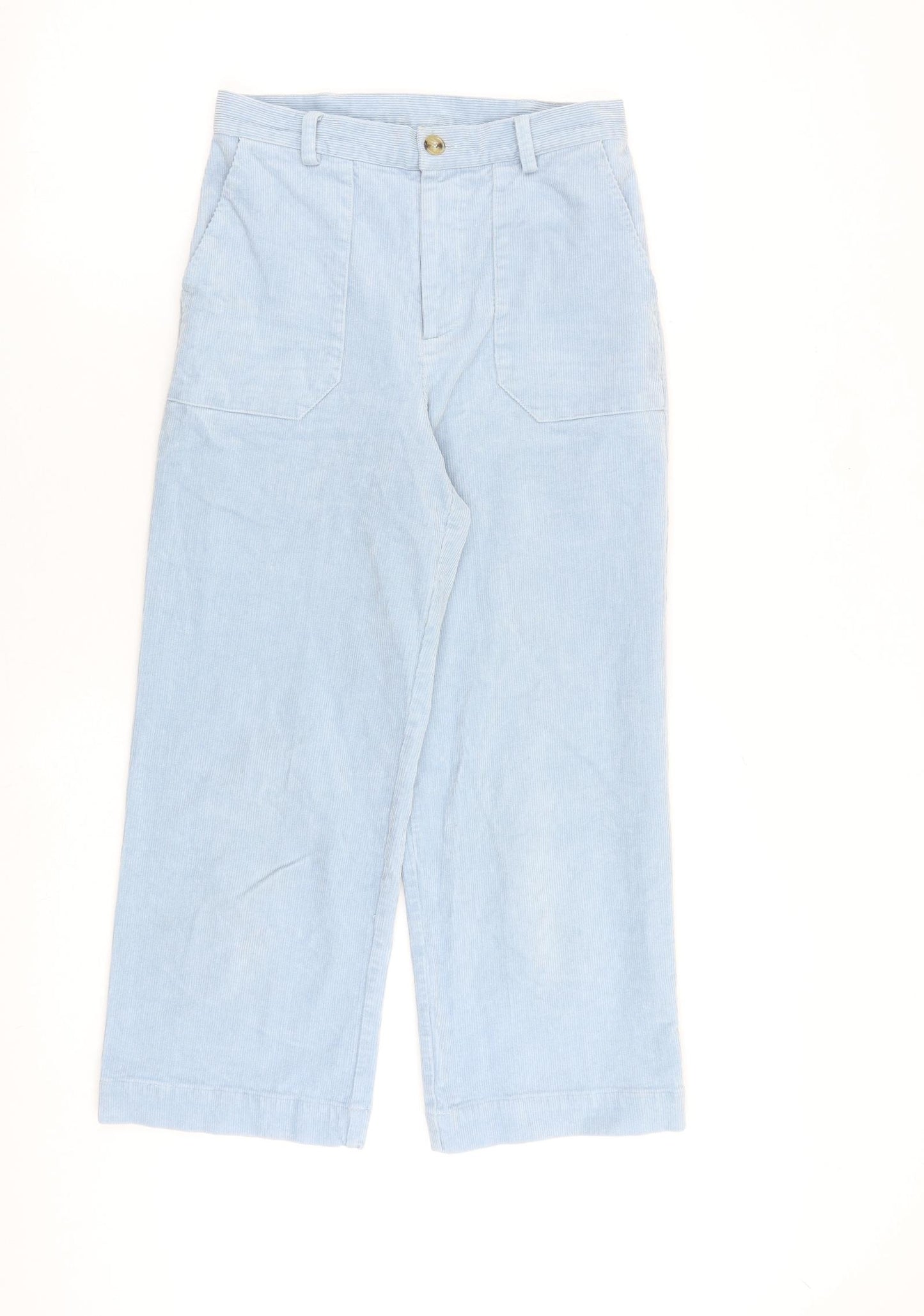 Oliver Bonas Womens Blue Cotton Trousers Size 8 L24 in Regular Zip
