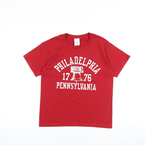 Independance Boys Red 100% Cotton Basic T-Shirt Size M Round Neck Pullover - Philadelphia Pennsylvania