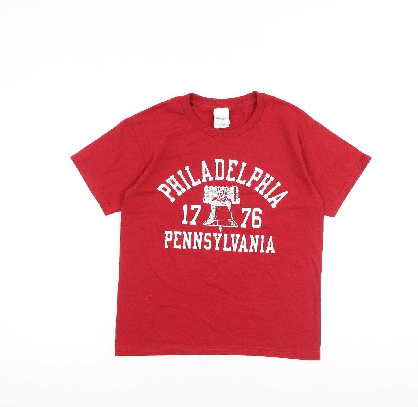 Independance Boys Red 100% Cotton Basic T-Shirt Size M Round Neck Pullover - Philadelphia Pennsylvania