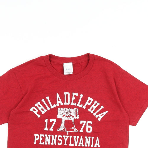 Independance Boys Red 100% Cotton Basic T-Shirt Size M Round Neck Pullover - Philadelphia Pennsylvania