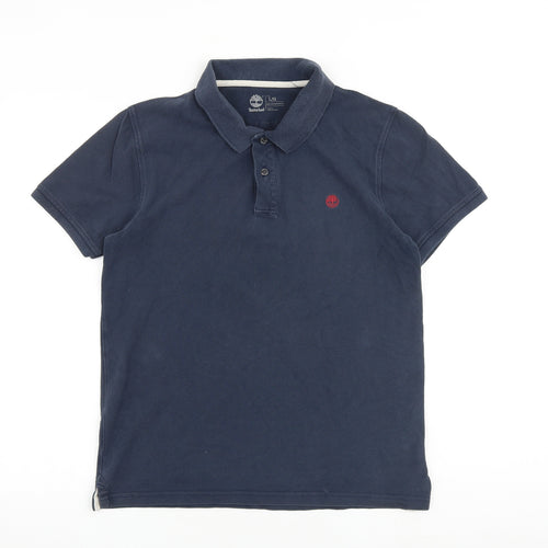 Timberland Mens Blue 100% Cotton Polo Size L Collared Button