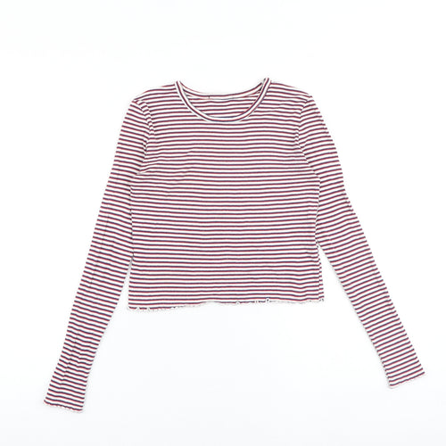 Topshop Womens Multicoloured Striped 100% Cotton Basic T-Shirt Size 4 Round Neck