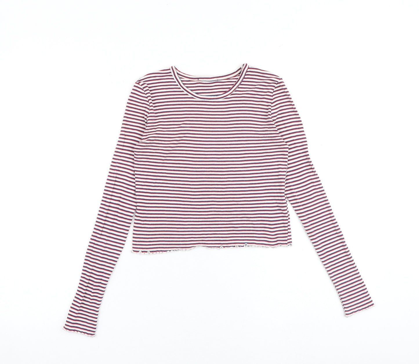 Topshop Womens Multicoloured Striped 100% Cotton Basic T-Shirt Size 4 Round Neck