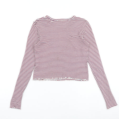Topshop Womens Multicoloured Striped 100% Cotton Basic T-Shirt Size 4 Round Neck