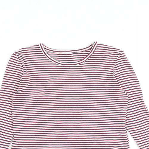 Topshop Womens Multicoloured Striped 100% Cotton Basic T-Shirt Size 4 Round Neck