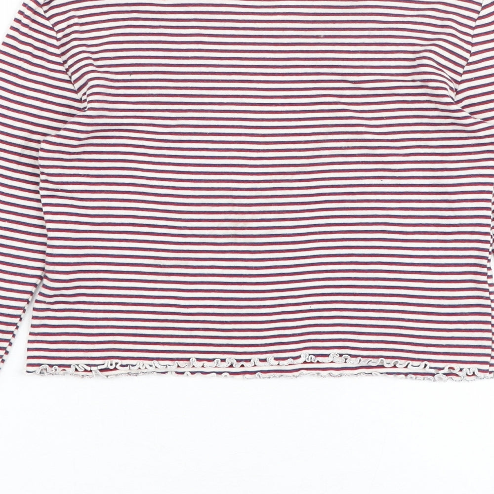 Topshop Womens Multicoloured Striped 100% Cotton Basic T-Shirt Size 4 Round Neck