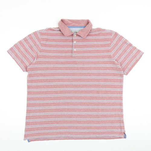 Marks and Spencer Mens Red Striped 100% Cotton Polo Size XL Collared Button