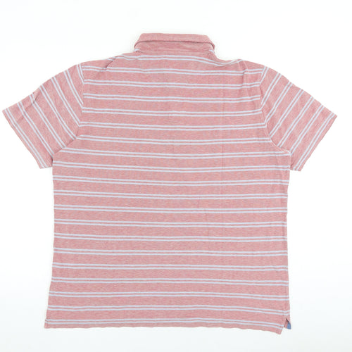 Marks and Spencer Mens Red Striped 100% Cotton Polo Size XL Collared Button