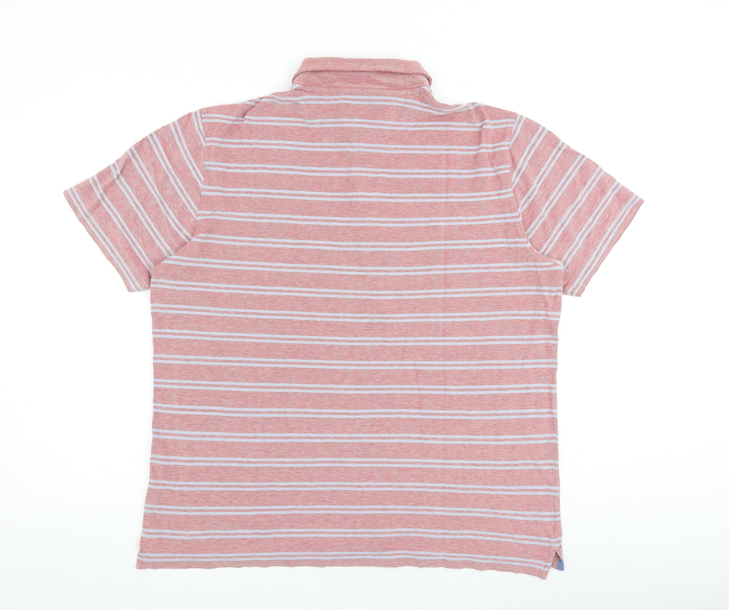 Marks and Spencer Mens Red Striped 100% Cotton Polo Size XL Collared Button