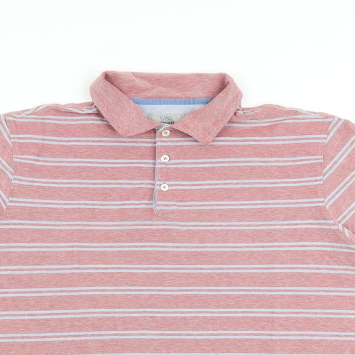 Marks and Spencer Mens Red Striped 100% Cotton Polo Size XL Collared Button