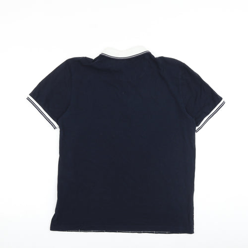 NEXT Mens Blue Check 100% Cotton Polo Size L Collared Button