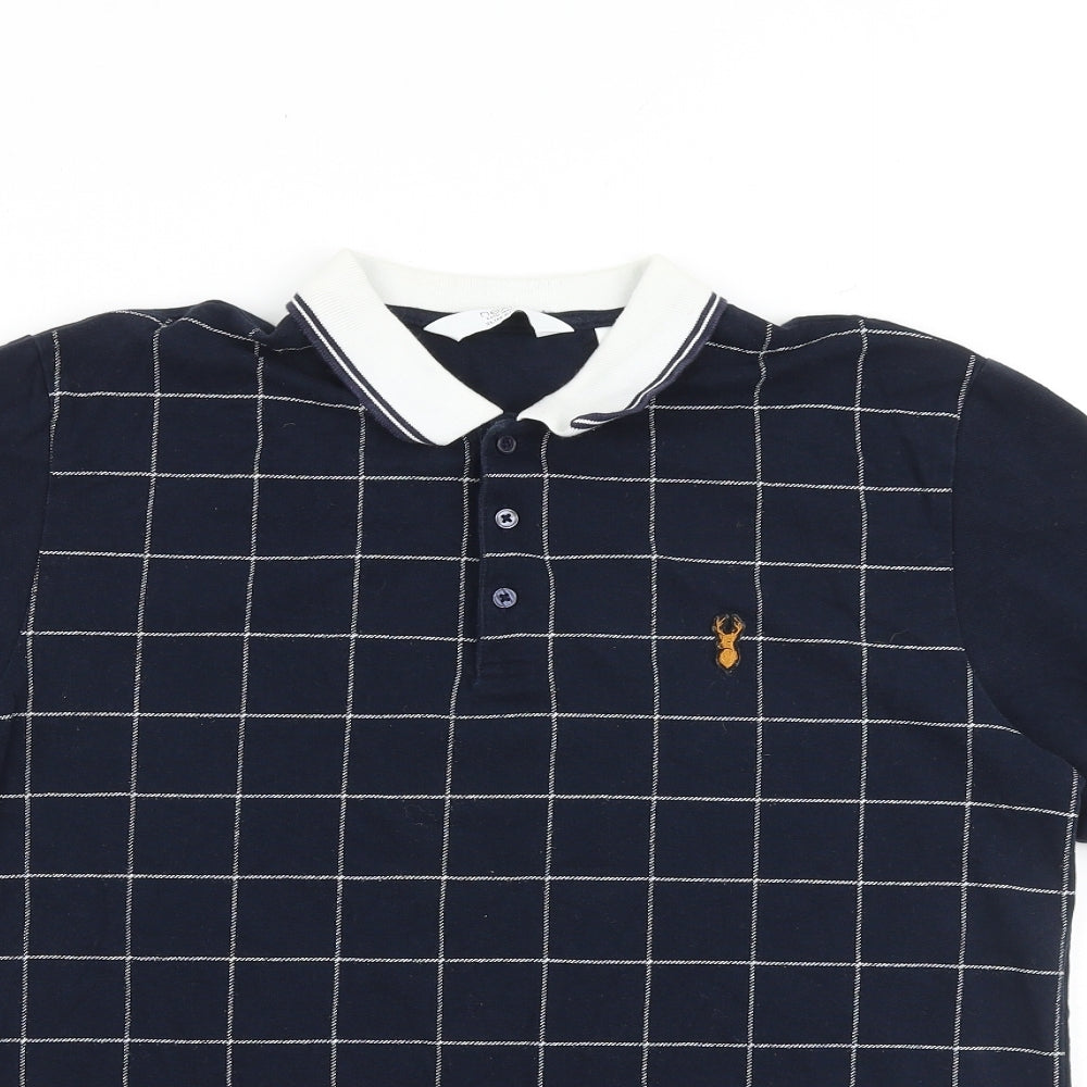 NEXT Mens Blue Check 100% Cotton Polo Size L Collared Button