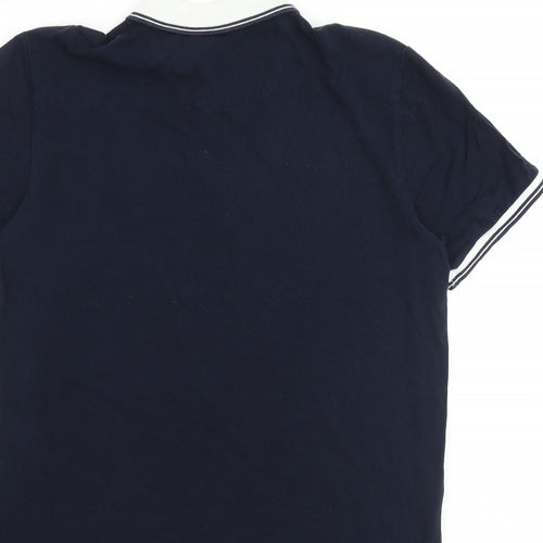NEXT Mens Blue Check 100% Cotton Polo Size L Collared Button