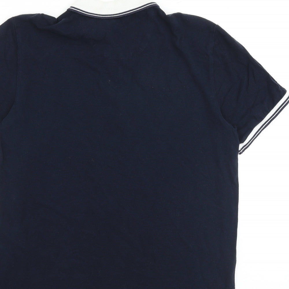 NEXT Mens Blue Check 100% Cotton Polo Size L Collared Button