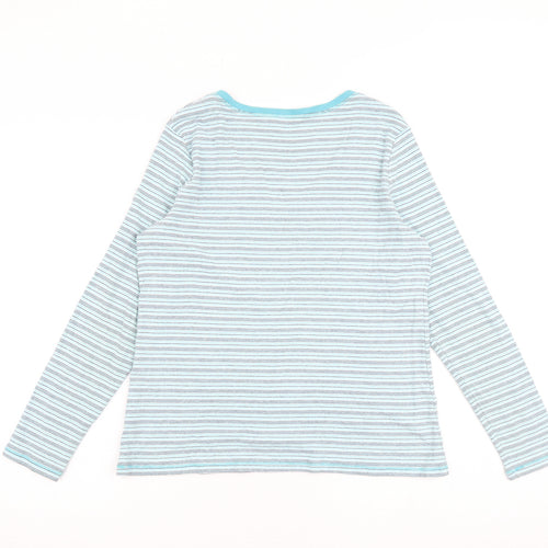 Marks and Spencer Womens Blue Striped 100% Cotton Basic T-Shirt Size 16 V-Neck